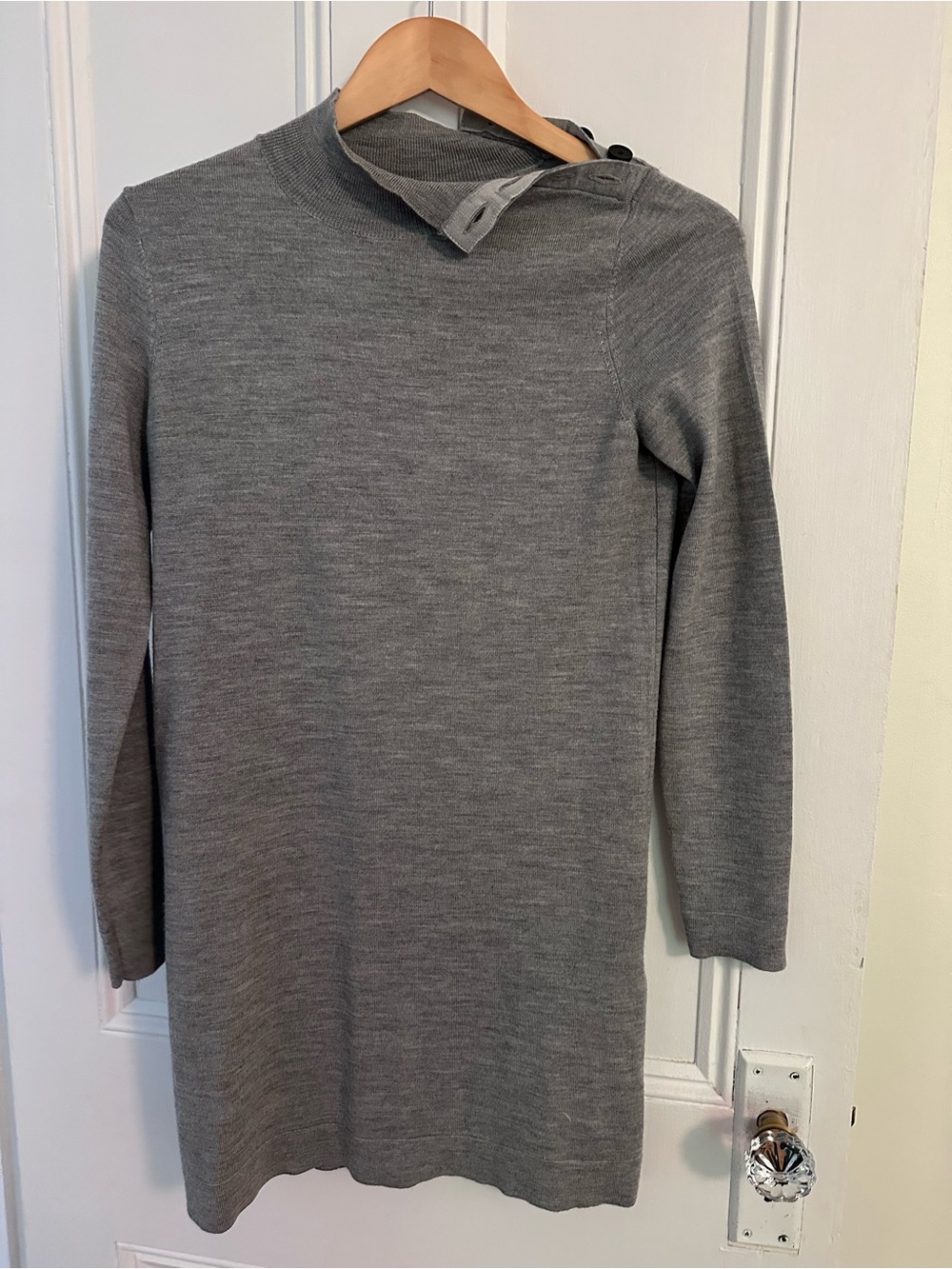 Sezane Jaelle Light Grey Merino Wool Long-Sleeve Dress - Picture 2 of 3